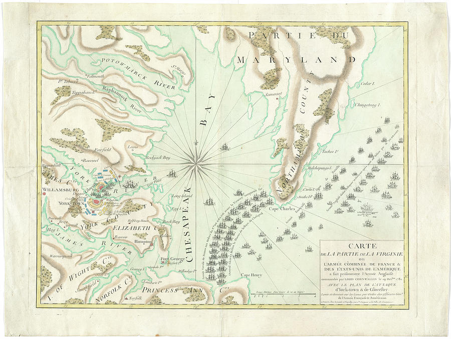 Vintage Map of The Battle of Yorktown 1781 Drawing by