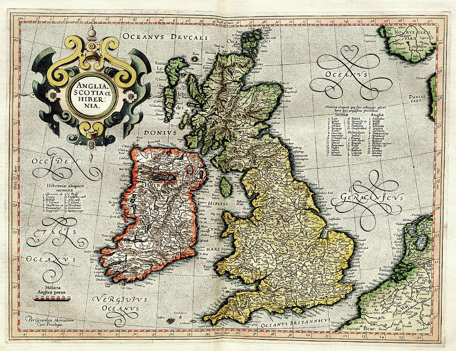 Vintage Map Of The British Isles - 1596 Drawing