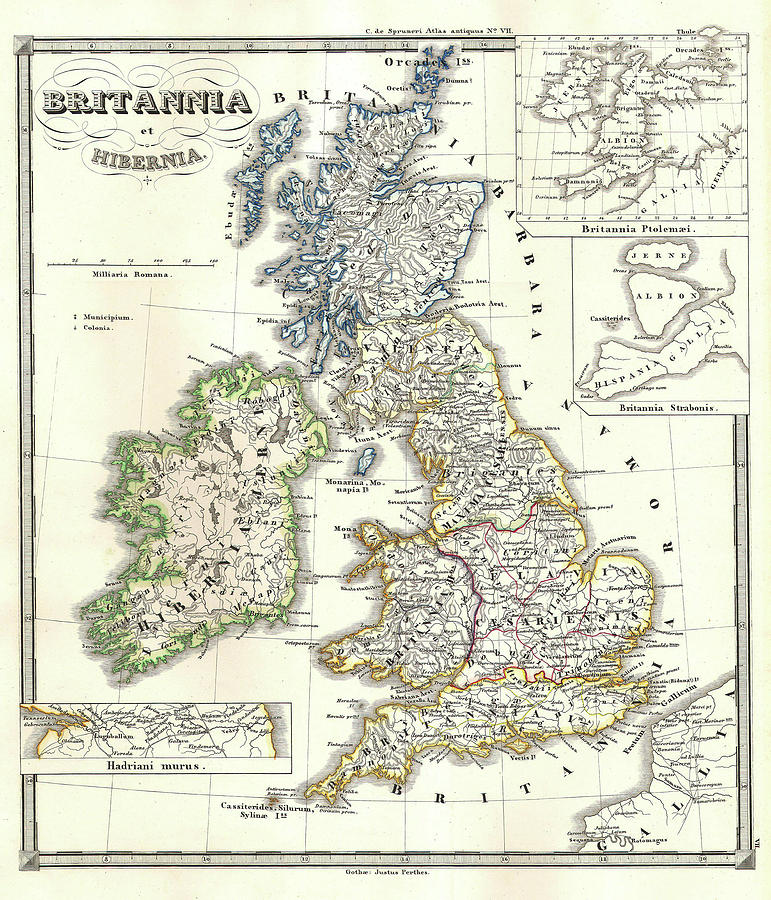 Vintage Map Of The British Isles - 1855 Drawing