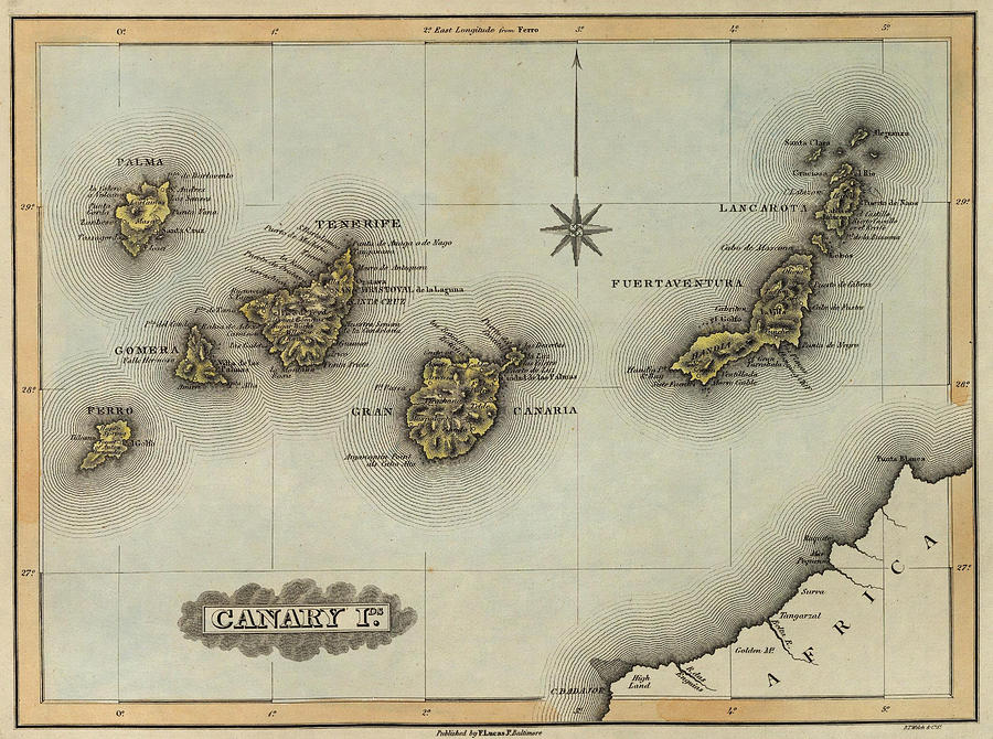 Canary Islands Drawing - Vintage Map of The Canary Islands  by CartographyAssociates