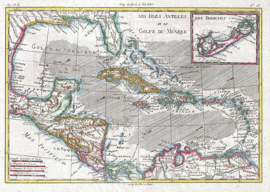 Vintage Map Of The Caribbean - 1780 Drawing