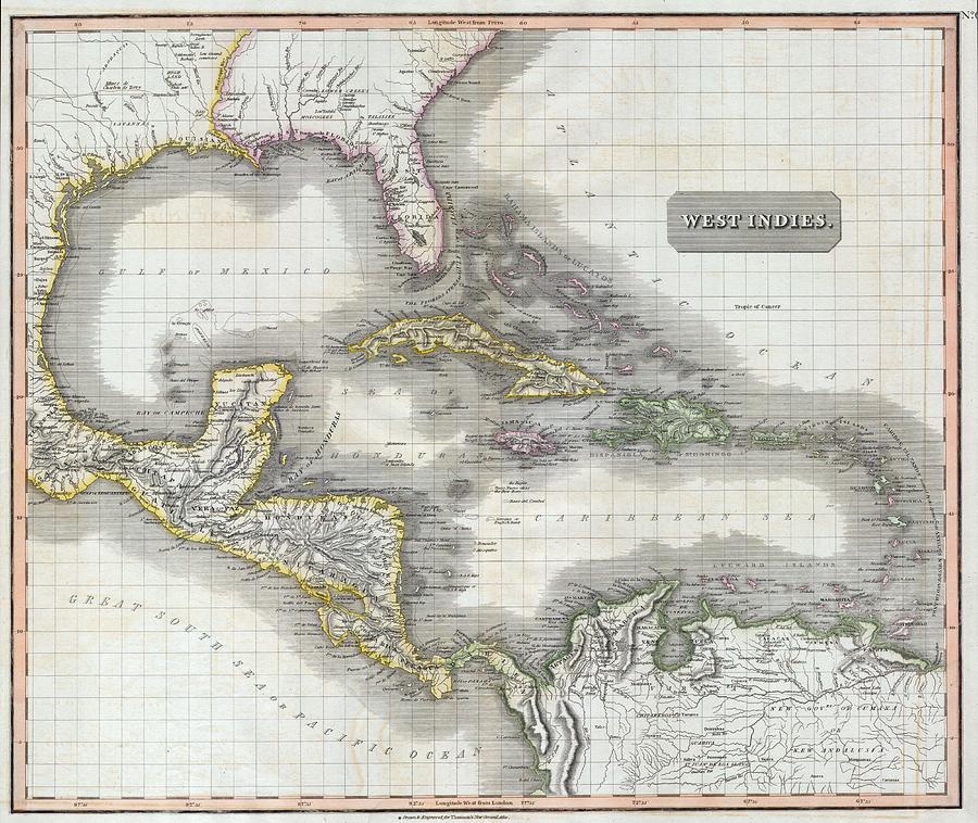 Vintage Map Of The Caribbean - 1814 Drawing