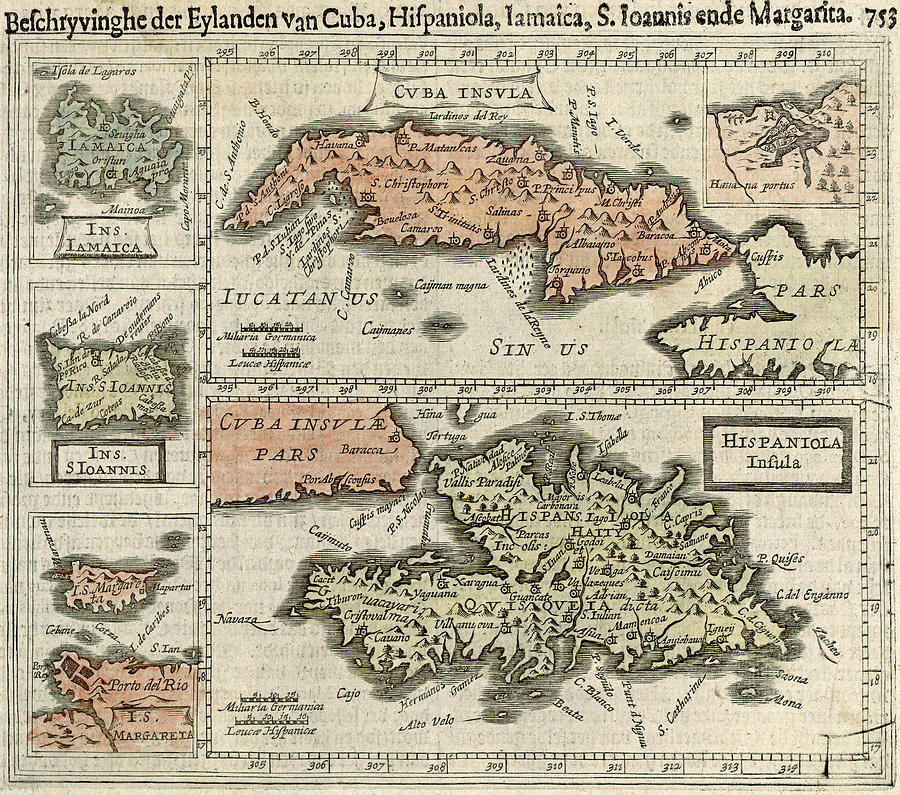 Vintage Map of The Caribbean Islands Drawing by CartographyAssociates