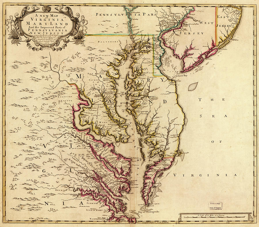 Vintage Map Of The Chesapeake Bay - 1719 Drawing