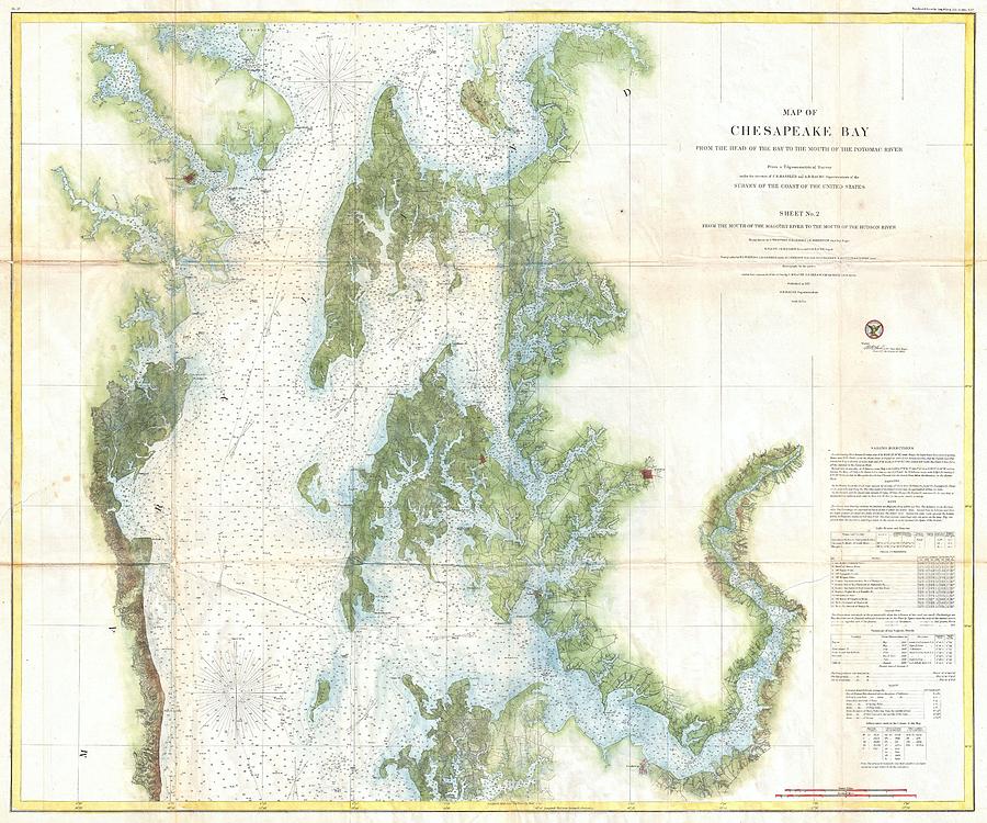 Vintage Map Of The Chesapeake Bay - 1857 Drawing