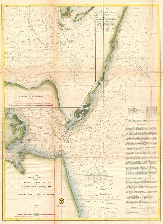 Vintage Map of The Chesapeake Bay Entrance 1855 Drawing by