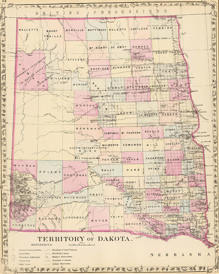 Vintage Map of The Dakota Territory Drawing by CartographyAssociates ...