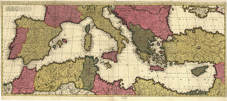 Old Map of Mediterranean Sea 1693 Vintage Map Wall Map Print - VINTAGE MAPS  AND PRINTS