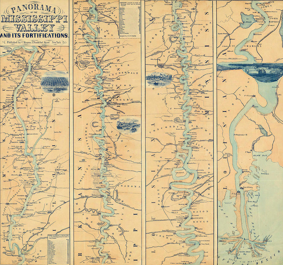 Vintage Map Of The Mississippi River 1863 Drawing by