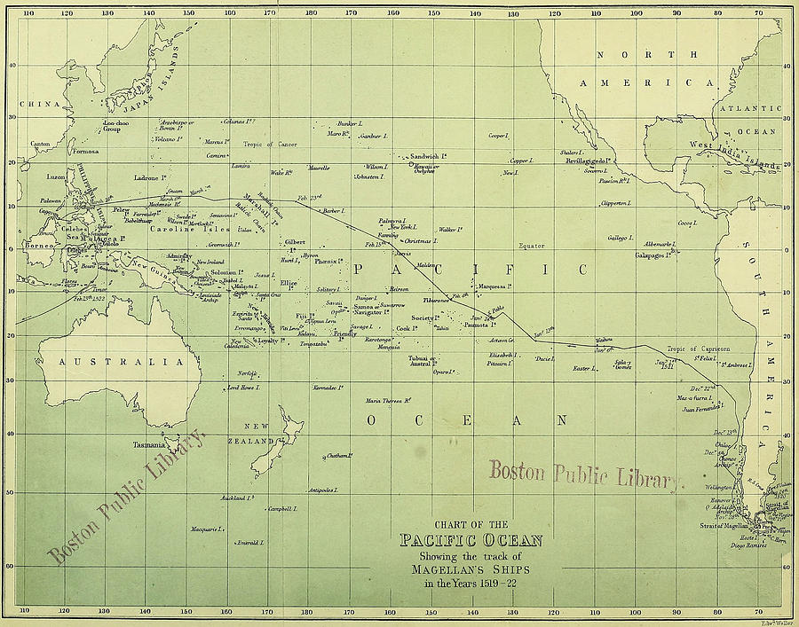 Vintage Map Of The Pacific Ocean - 1874 Drawing