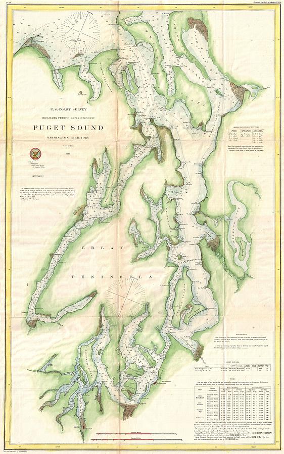Vintage Map of The Puget Sound  Drawing by CartographyAssociates