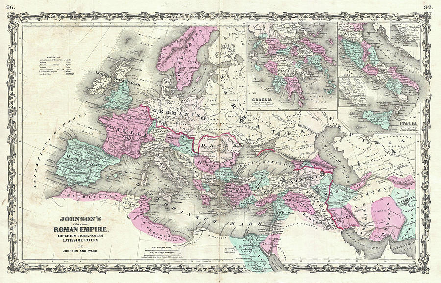 Vintage Map of The Roman Empire - 1862 Drawing by CartographyAssociates