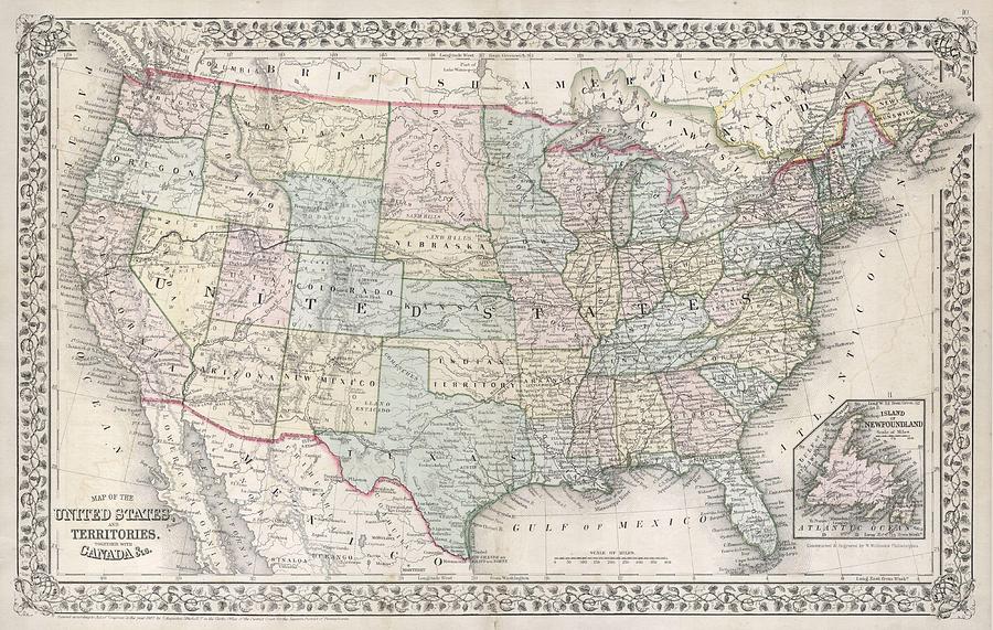 Vintage Map of The United States Drawing by CartographyAssociates ...