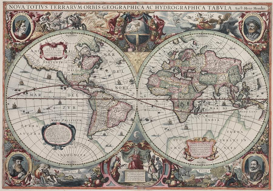 Vintage Map of The World - 1630 Drawing by CartographyAssociates - Fine ...