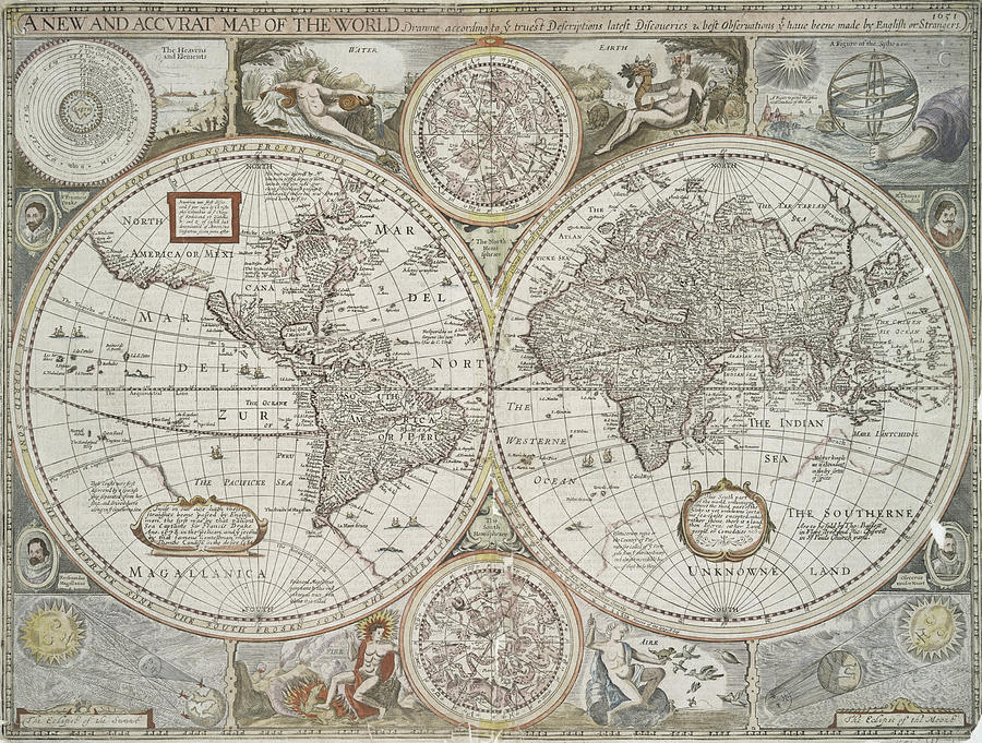 World Map Drawing - Vintage Map of The World - 1651 by CartographyAssociates
