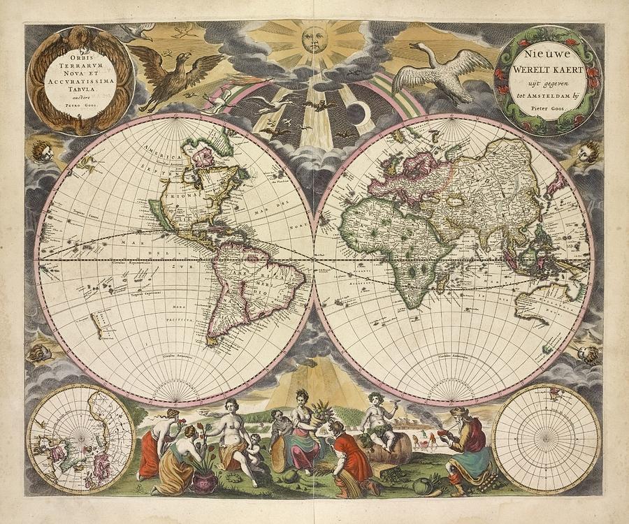 Vintage Map Of The World - 1672 Drawing