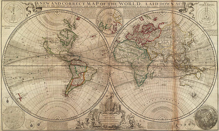 Vintage Map Of The World - 1709 Drawing