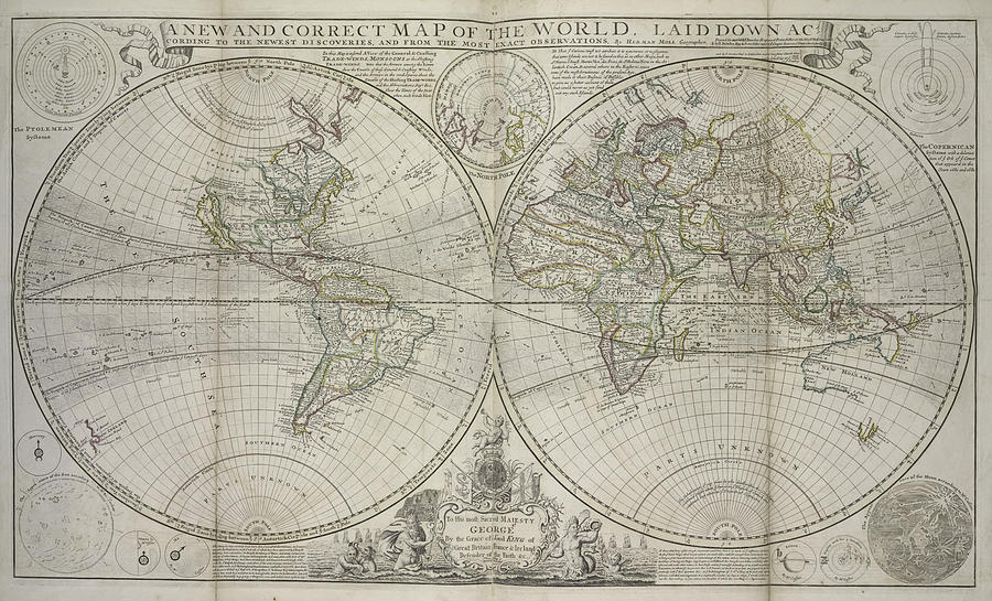 Vintage Map of The World - 1736 Drawing by CartographyAssociates | Fine ...