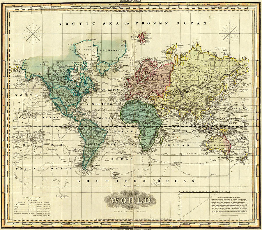 Vintage Map of The World - 1823 Drawing by CartographyAssociates - Pixels