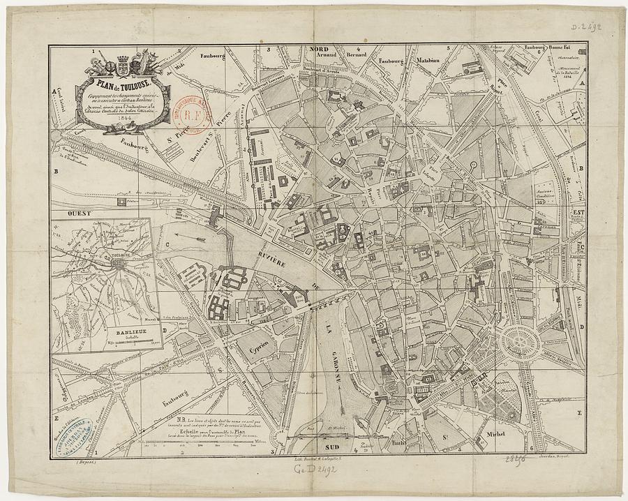 Vintage Map of Toulouse France - 1844 Drawing by CartographyAssociates ...