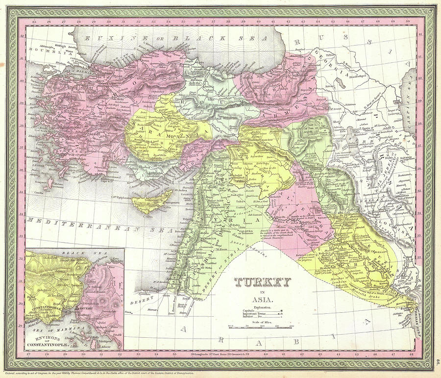 Vintage Map Of Turkey - 1850 Drawing