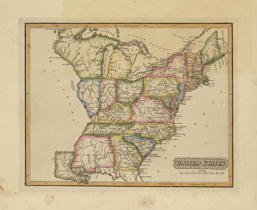 19th Century Painting - Antique Map Of United States by Fielding Lucas 19th Century Painting - Antique Map Of United States by Fielding Lucas