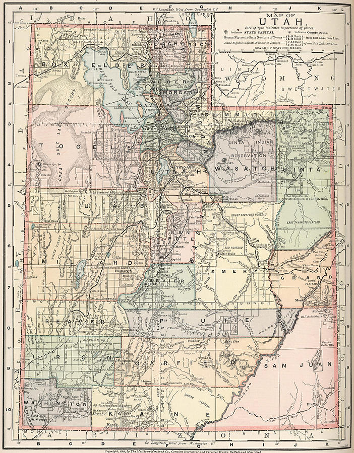 Vintage Map Of Utah 1891 Drawing by CartographyAssociates