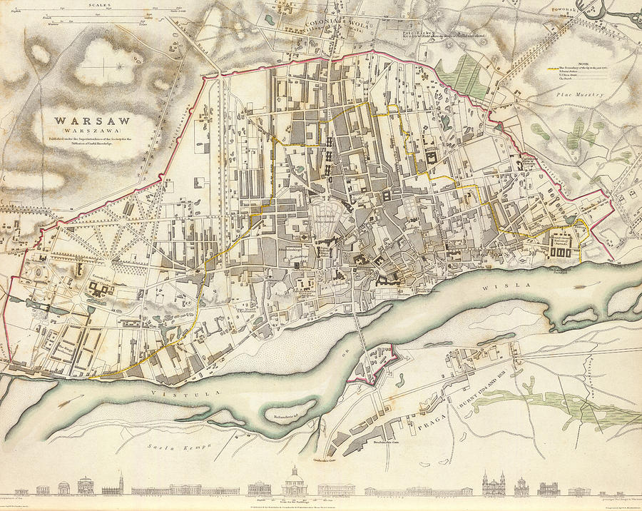 Vintage Map of Warsaw Poland - 1831 Drawing by CartographyAssociates