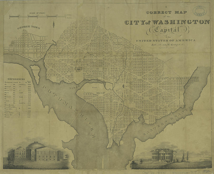 Vintage Map Of Washington D.c. - 1820 Drawing