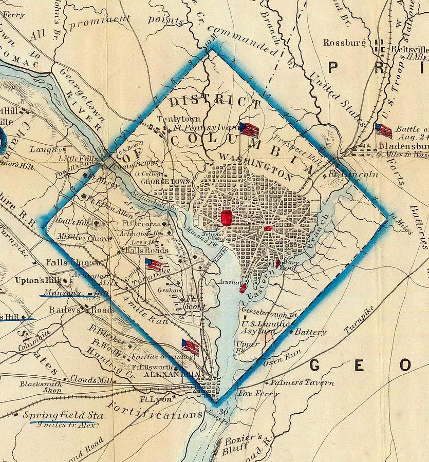 Washington D.c. Drawing - Vintage Map of Washington D.C. Battlefields - 1862 by CartographyAssociates