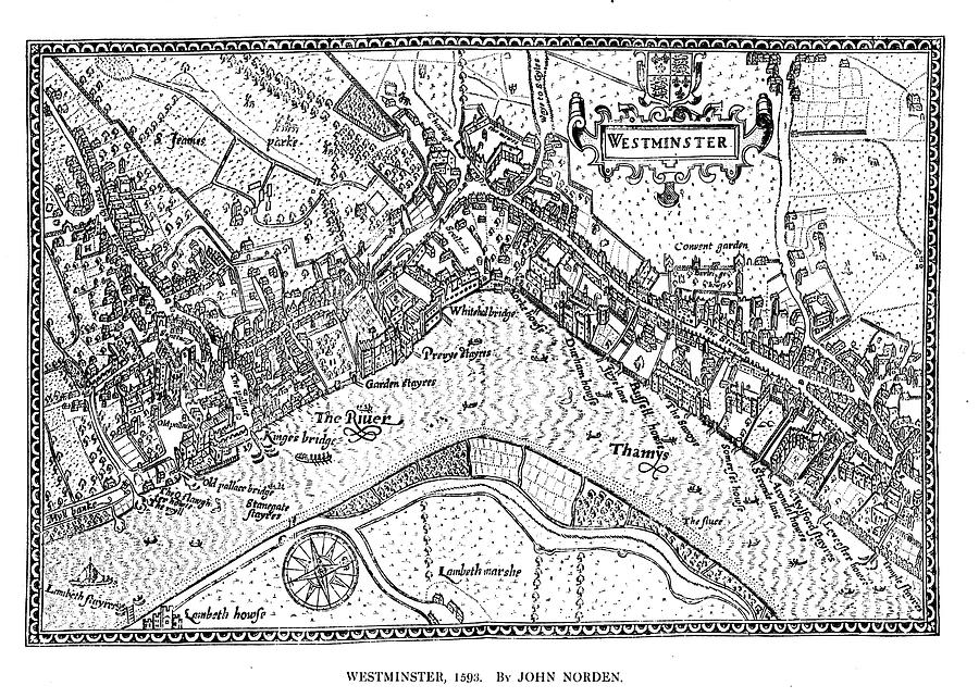Vintage Map Of Westminster - 1593 Drawing