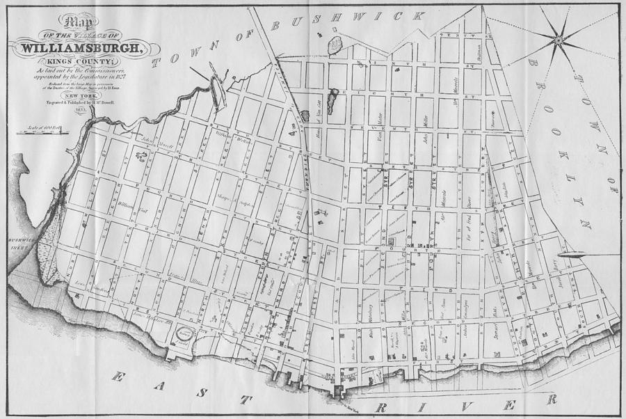 Vintage Map Of Williamsburg Brooklyn - 1827 Drawing