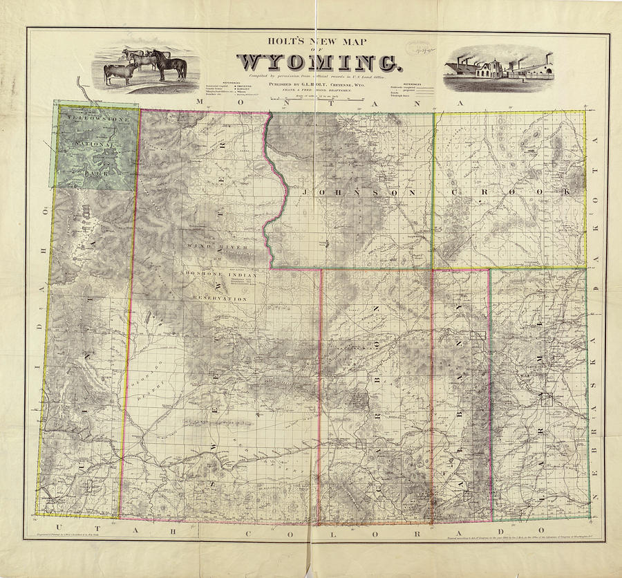 Vintage Map of Wyoming 1883 Drawing by CartographyAssociates Fine
