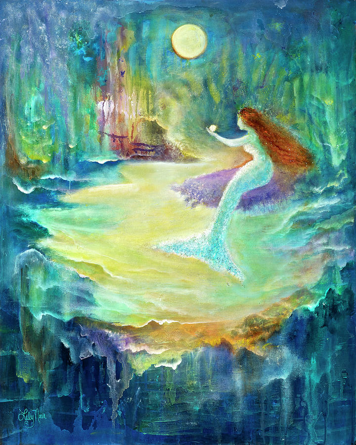 Vintage Mermaid Painting by Lily Nava