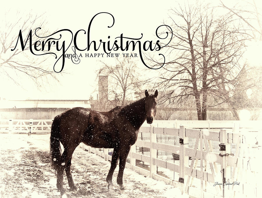 Vintage Merry Christmas with Horse Photograph by Joann Copeland-Paul