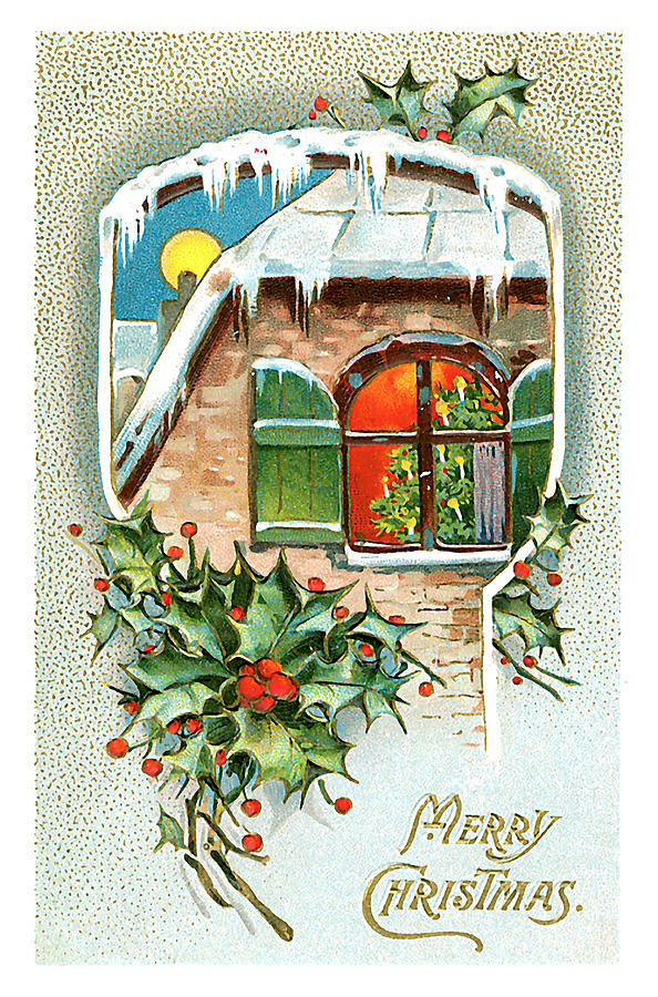 Merry Christmas Mixed Media - Vintage Merry Christmas Card by Zalman Latzkovich