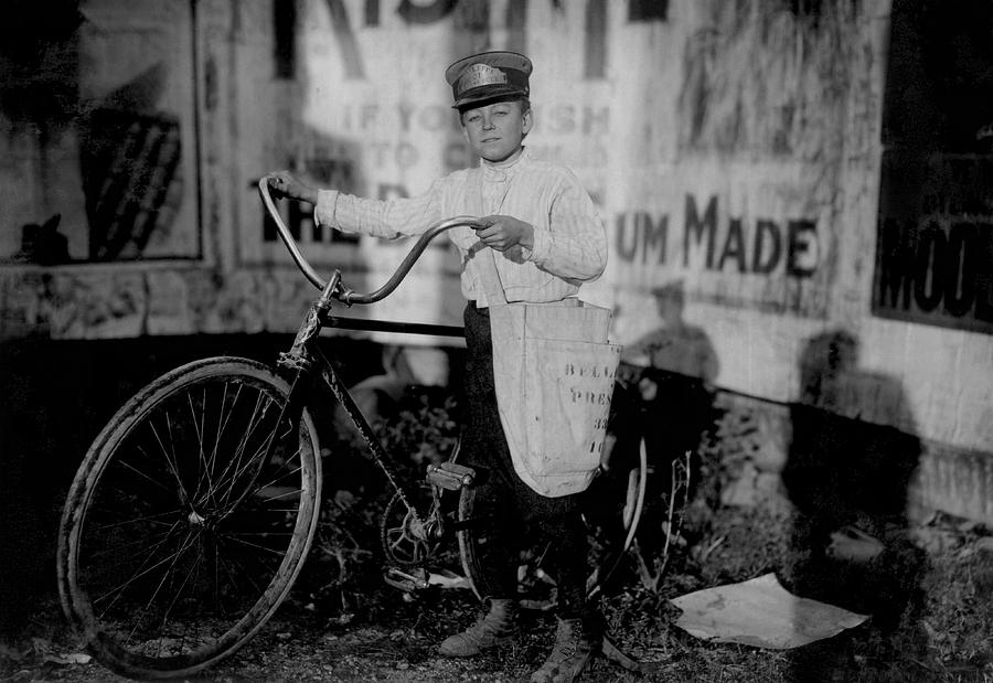 Vintage Messenger Boy On Bike - Texas - 1913 Photograph by War Is Hell Store