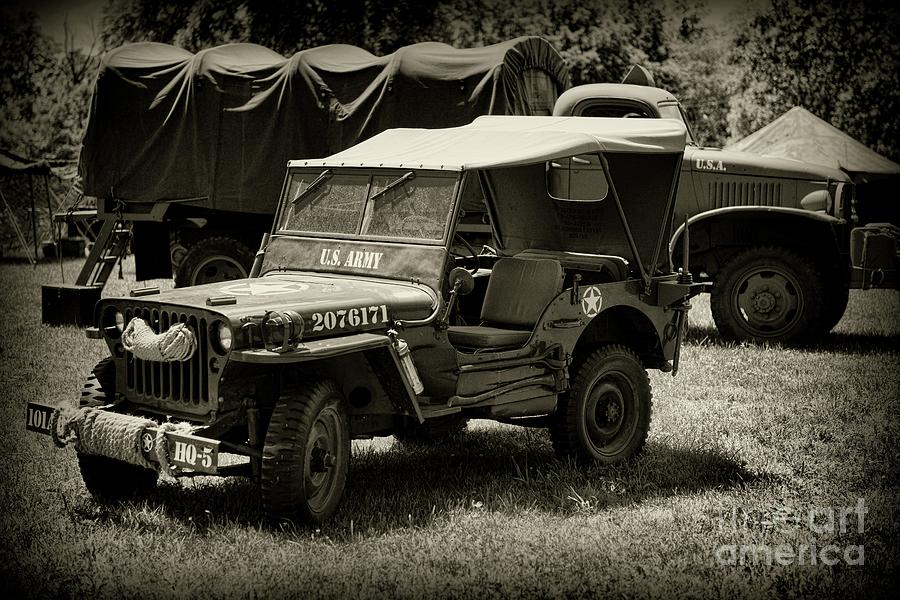 Vintage Military Vehicles in black and white Photograph by Paul Ward