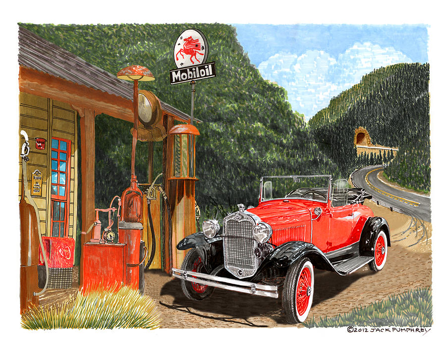 Vintage Mobilgas Station  Painting by Jack Pumphrey
