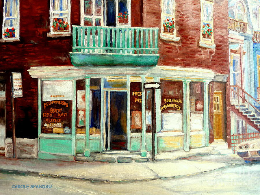 Vintage Montreal Bakery Montreal Street Scene Painting Canadian Art Carole Spandau                   Painting by Carole Spandau
