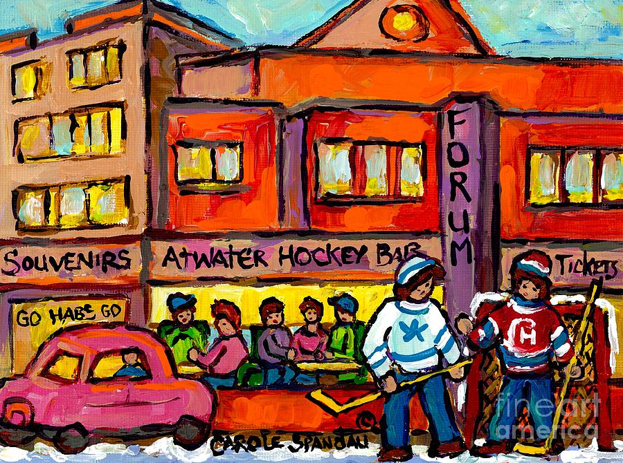 Vintage Montreal Forum Winter Scene With Outdoor Street Hockey Game Canadian Painting For Sale  Painting by Carole Spandau