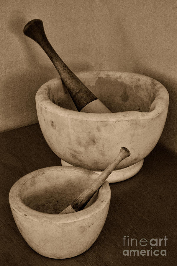 Vintage Photograph - Vintage Mortar and Pestle One Big One Small by Paul Ward