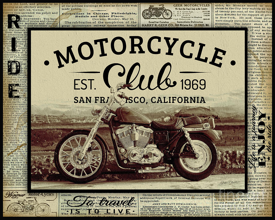 Vintage Motorcycling Mancave-E Digital Art by Jean Plout
