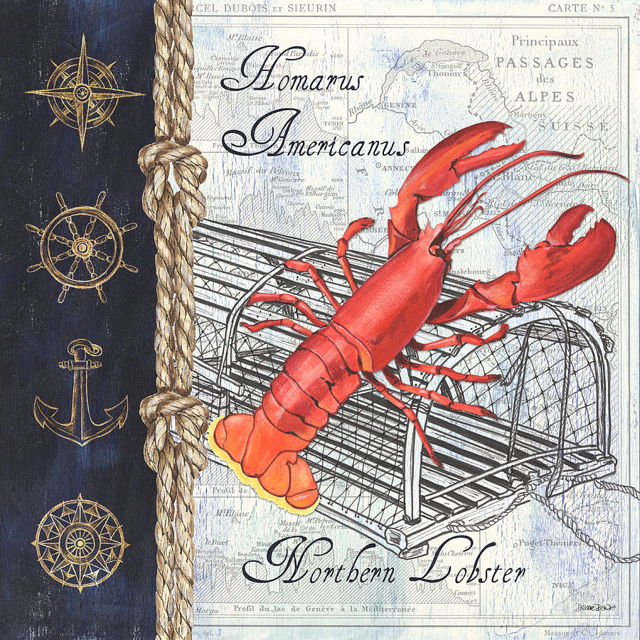 Vintage Nautical Lobster Painting by Debbie DeWitt