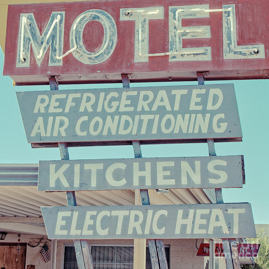 Vintage Neon Sign for Plaza Motel Overton Nevada Square Photograph by Edward Fielding