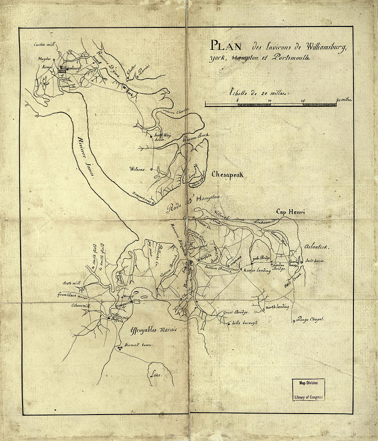 Newport News Drawing - Vintage Newport News and Hampton Roads Map - 1800 by CartographyAssociates