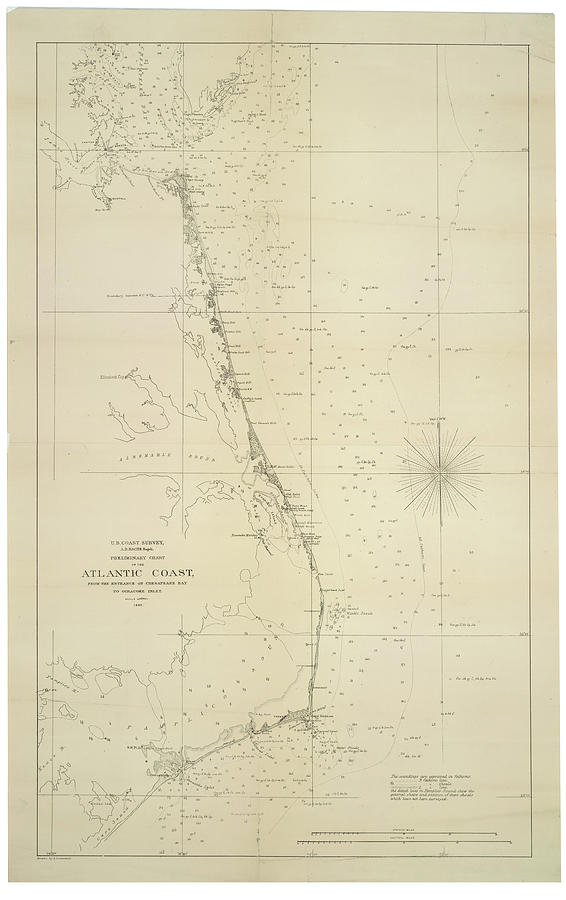 Vintage North Carolina And Virginia Coastal Map Drawing