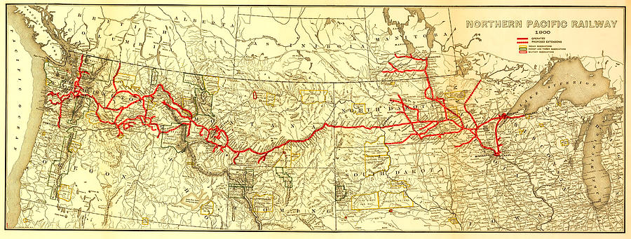 Glacier National Park Photograph - Vintage Northern Pacific Railway Map by Stephen Stookey