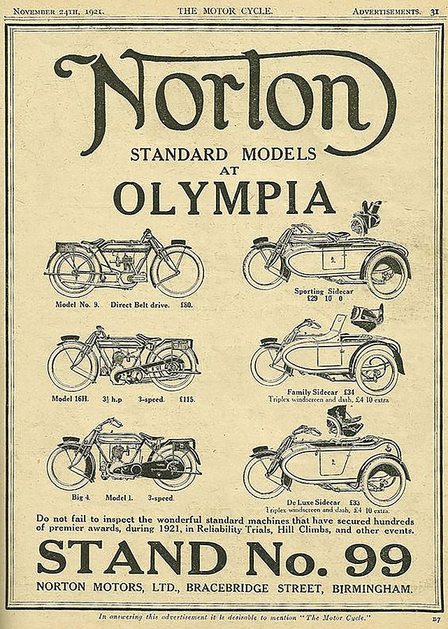 Vintage Norton Standard Advert - Circa 1921 Digital Art by Marlene Watson