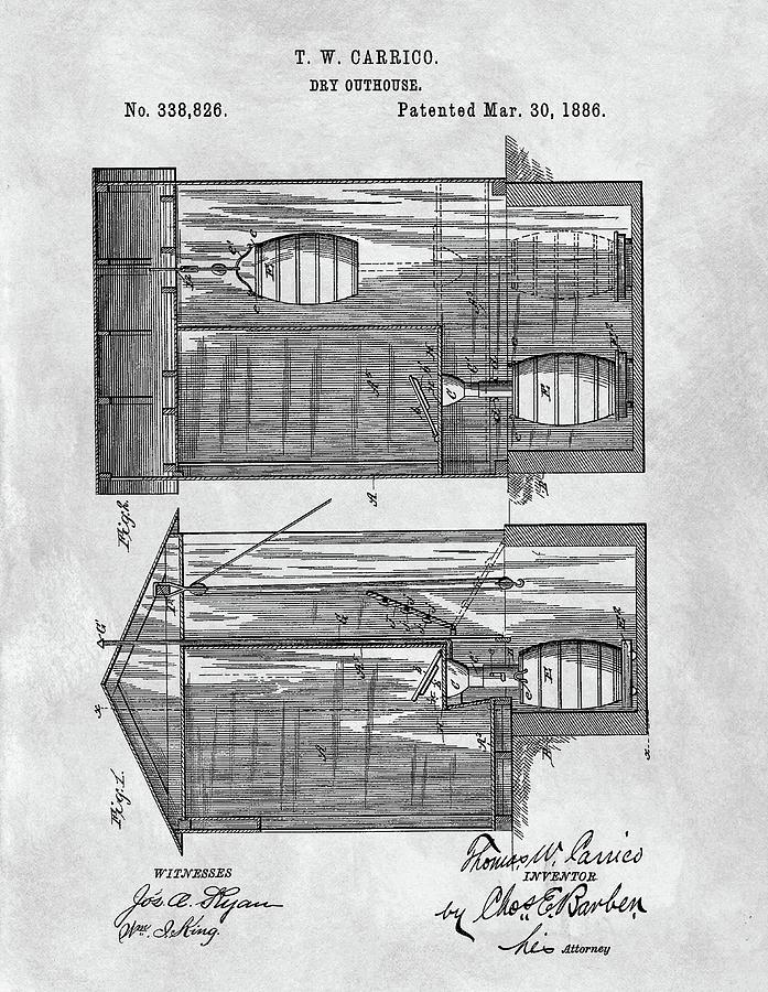 Vintage Outhouse Patent Drawing by Dan Sproul